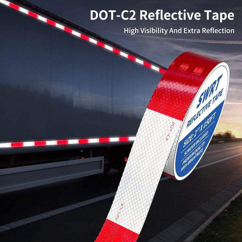 SWRT DOT-C2 Reflective Tape - 2 Inch x 100 Feet, Red & White, Waterproof, Strong Adhesive, Reflector Tape for Vehicles, Trailers, Boats & Signs - Image 2